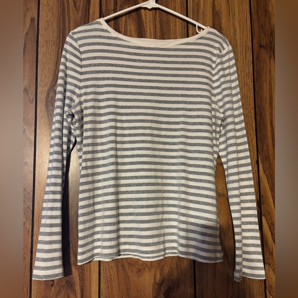 Talbots Silver and White Striped T-shirt type shirt